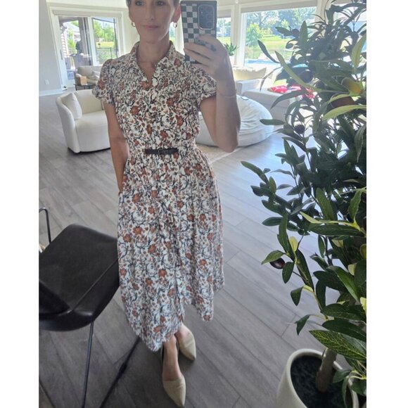 ANTHROPOLOGIE Maeve Short-Sleeve Belted Midi Shirt Dress in Neutral Size Medium - Picture 11 of 14